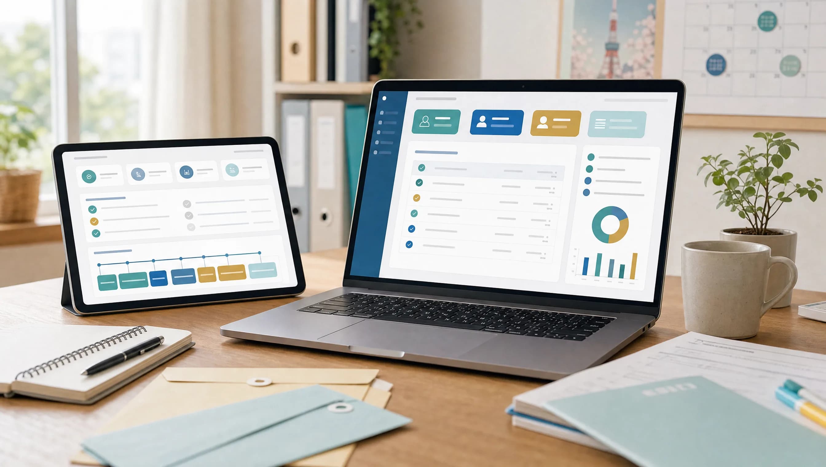 Source-cited family benefits report on a laptop and tablet