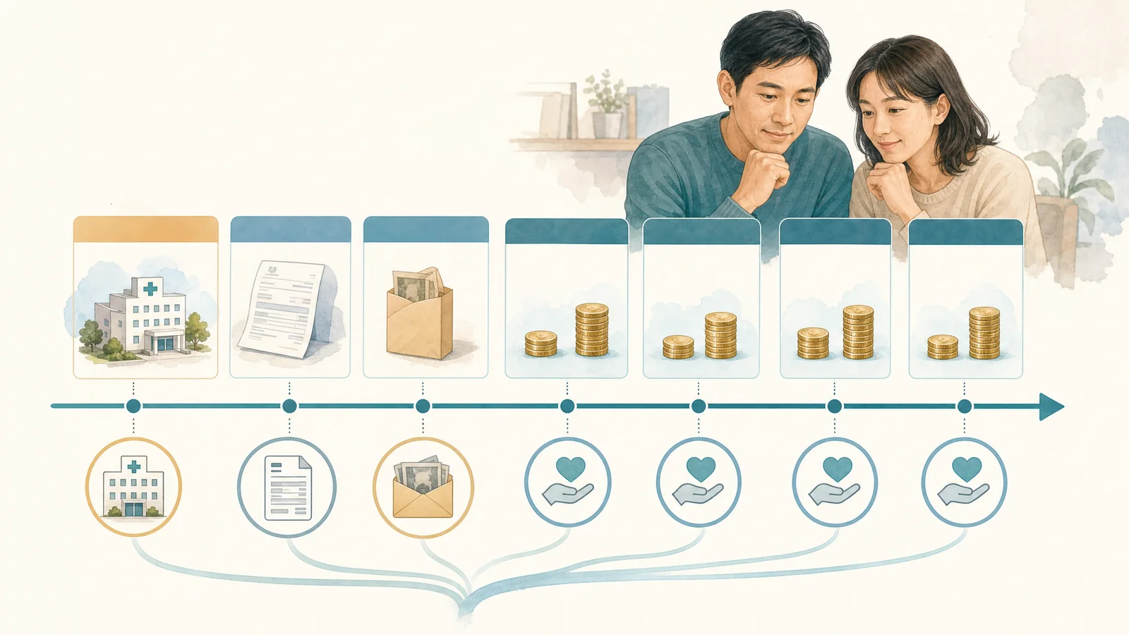 産休中の給与と給付金を月ごとに並べたキャッシュフロー図